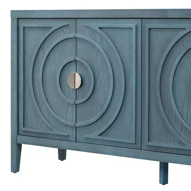 Credenza retrò con scanalature circolari e maniglie rotonde in metallo per soggiorno, ingresso, sala da pranzo