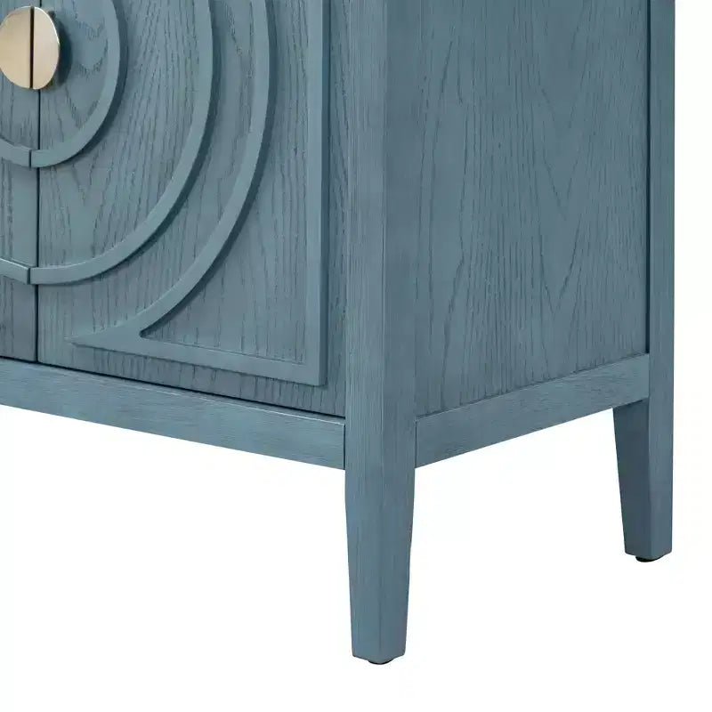 Credenza retrò con scanalature circolari e maniglie rotonde in metallo per soggiorno, ingresso, sala da pranzo