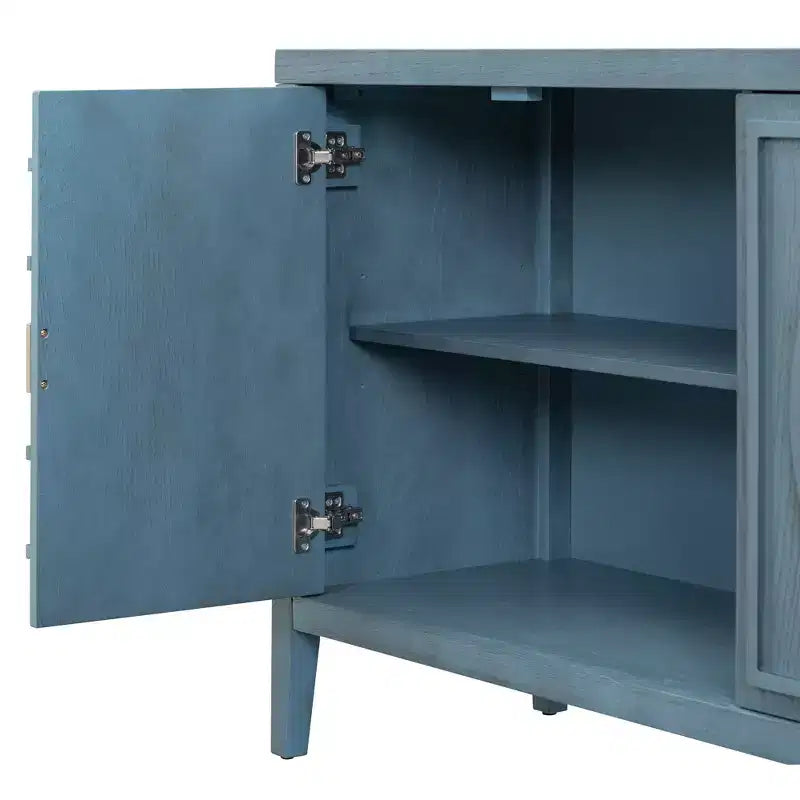 Credenza retrò con scanalature circolari e maniglie rotonde in metallo per soggiorno, ingresso, sala da pranzo