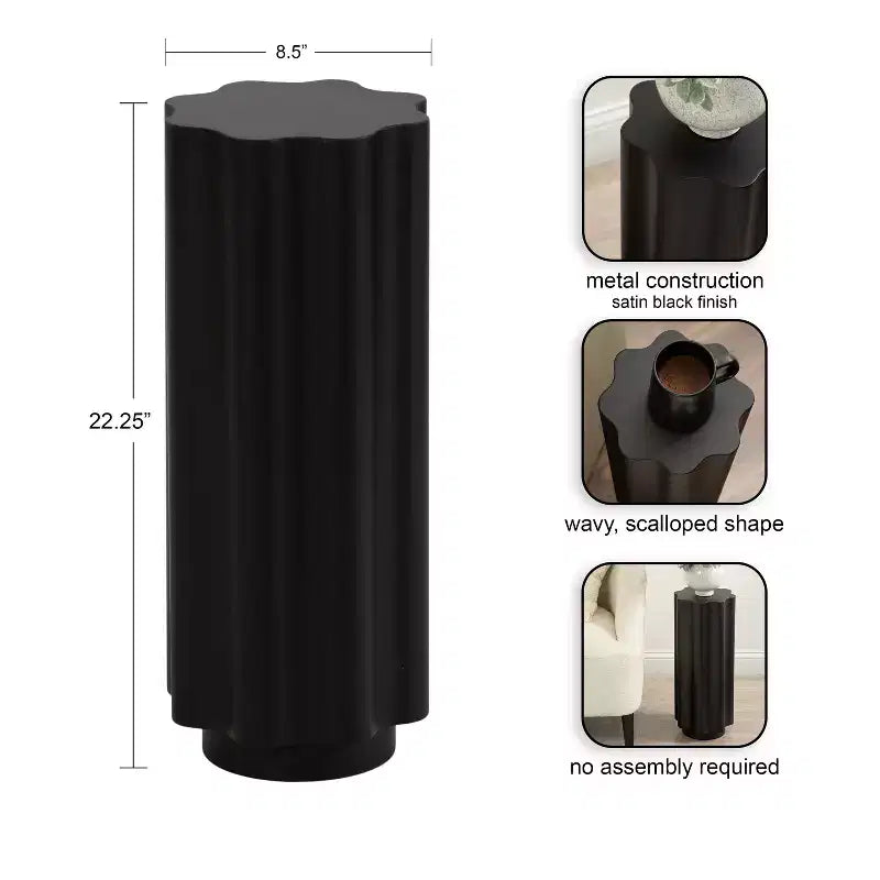 Tavolino da salotto Wavy in metallo, 23x23x56 cm, nero