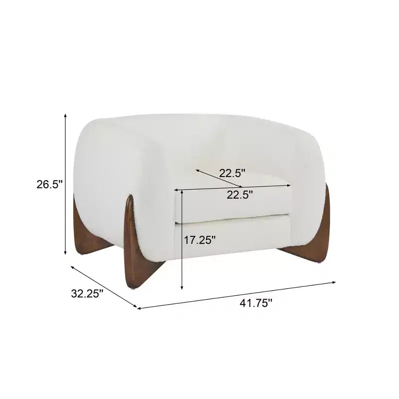 Poltrona club moderna rivestita in tessuto bouclé, beige