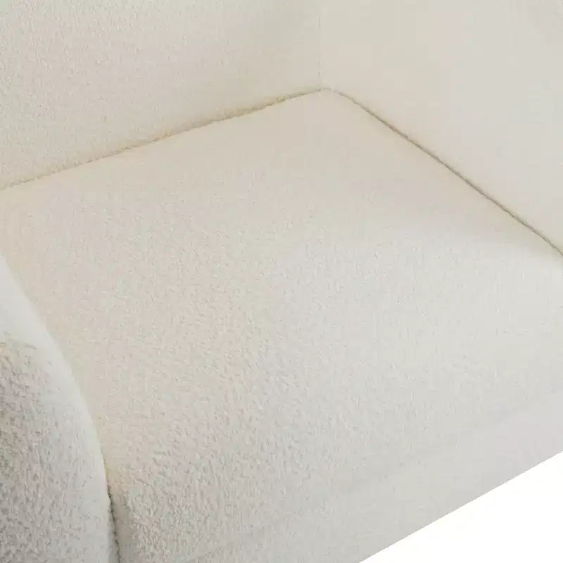 Poltrona club moderna rivestita in tessuto bouclé, beige