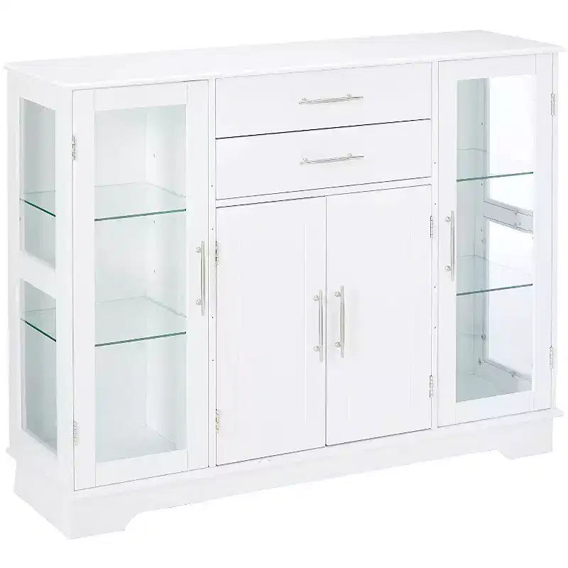 Mobile credenza da cucina a 4 ante con ante in vetro, bianco