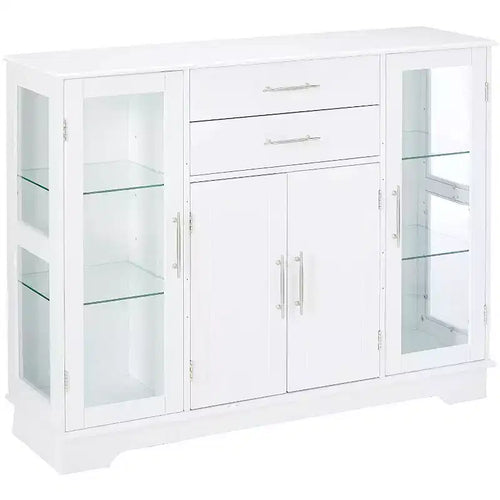 Mobile credenza da cucina a 4 ante con ante in vetro, bianco