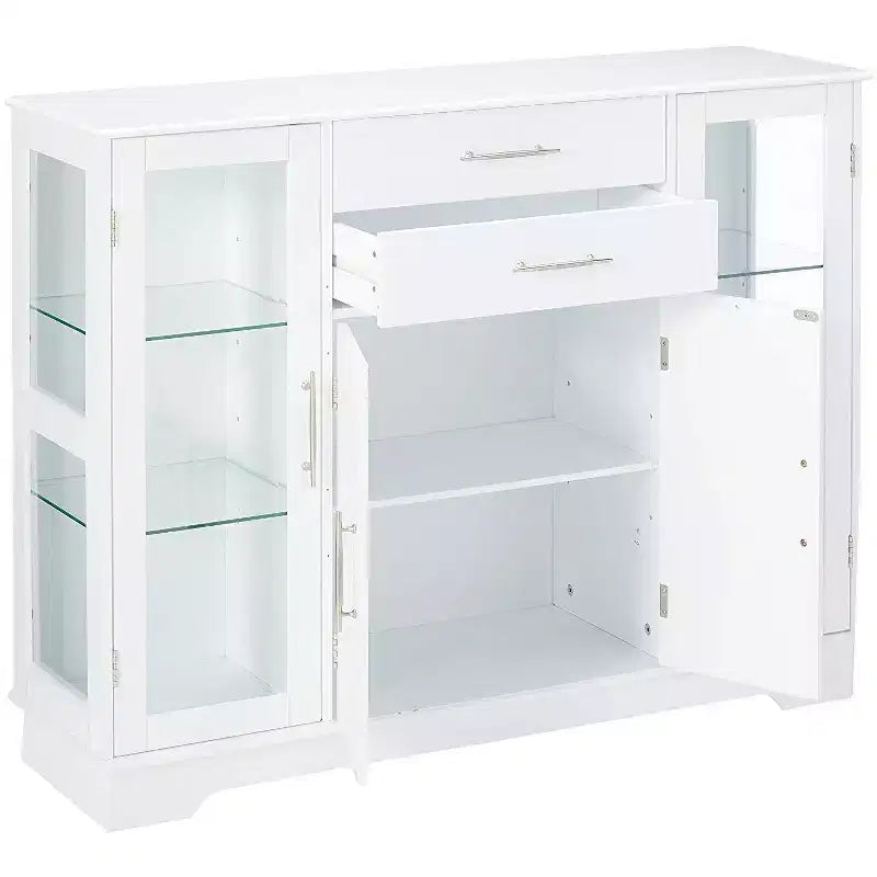 Mobile credenza da cucina a 4 ante con ante in vetro, bianco