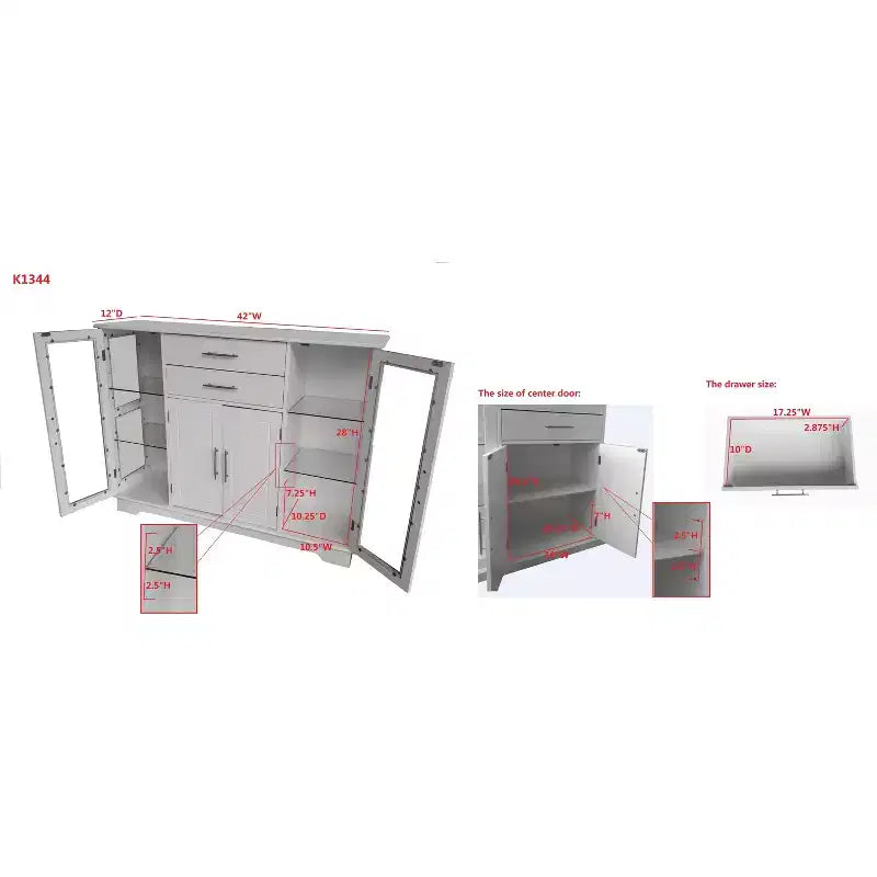 Mobile credenza da cucina a 4 ante con ante in vetro, bianco