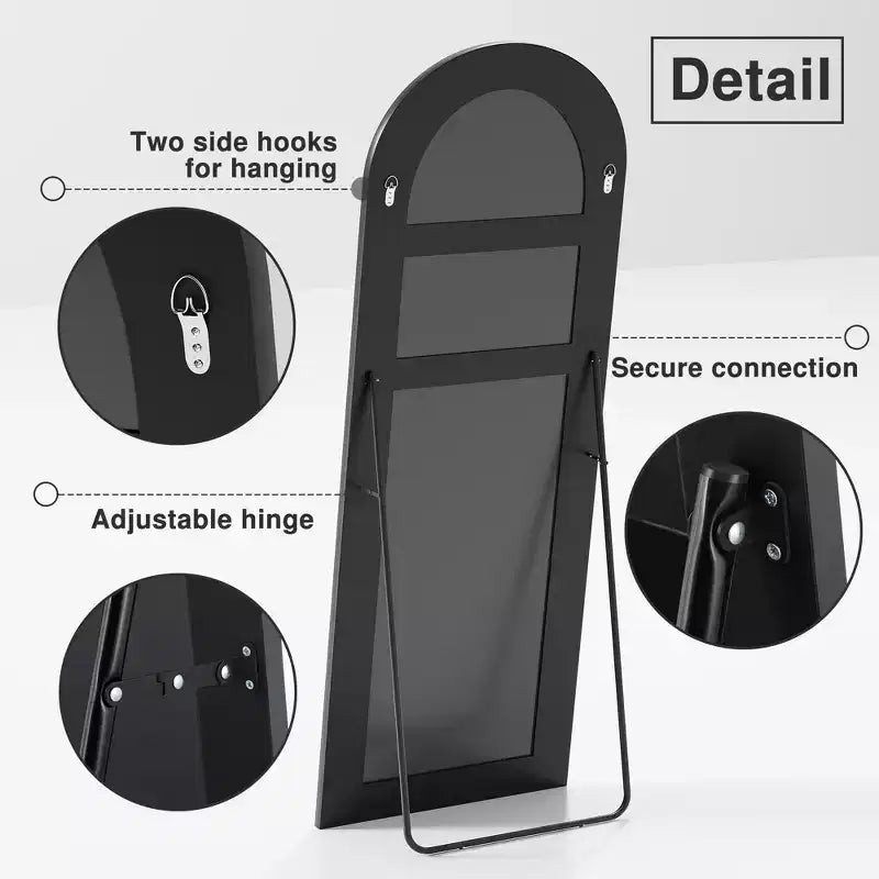 Specchio da pavimento a figura intera 71x31 Grande con arco superiore, specchio da bagno incorniciato per soggiorno, nero