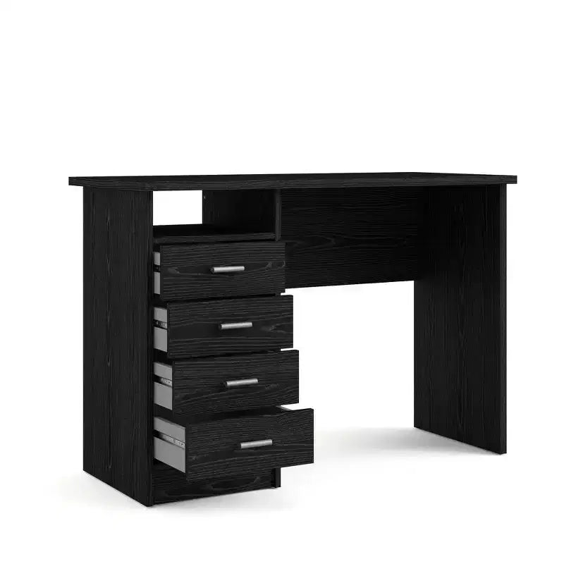 Scrivania con 4 cassetti, nera venata legno