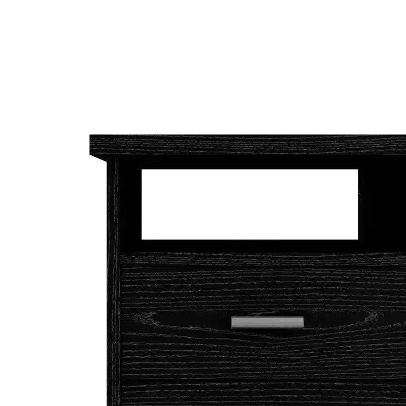 Scrivania con 4 cassetti, nera venata legno
