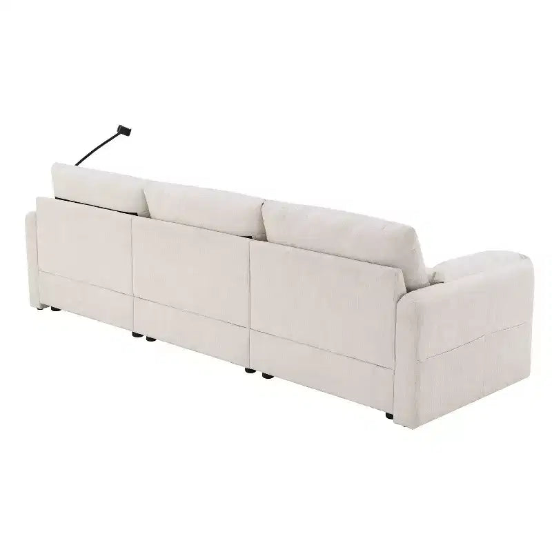 Divano sezionale in ciniglia oversize con pouf contenitore e tasche, porta telefono regolabile e porte di ricarica