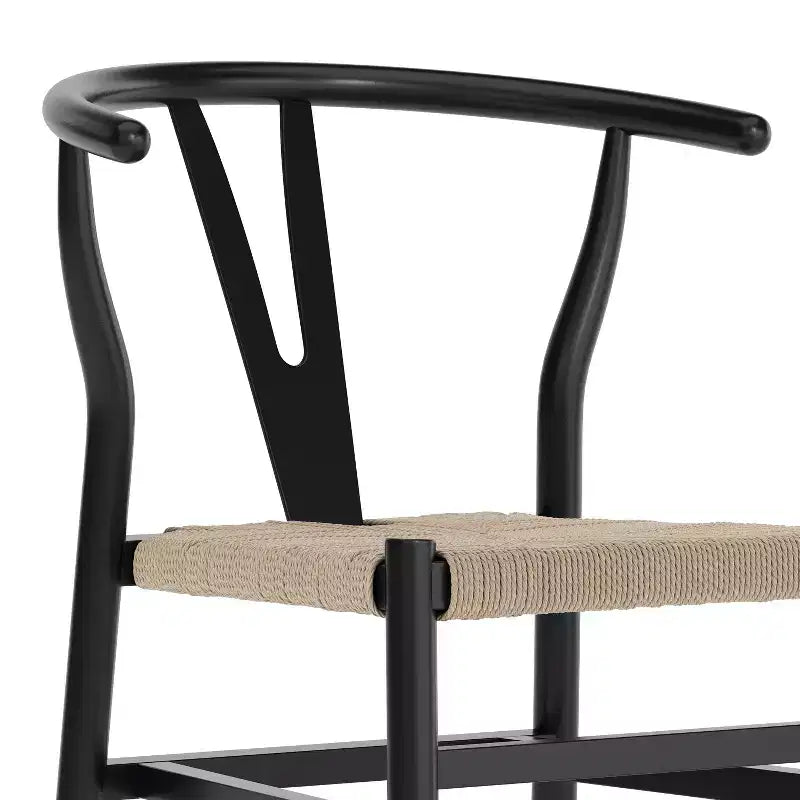 Sedia da pranzo impilabile con schienale a Y, struttura in legno massello, seduta in corda di carta Kraft intrecciata