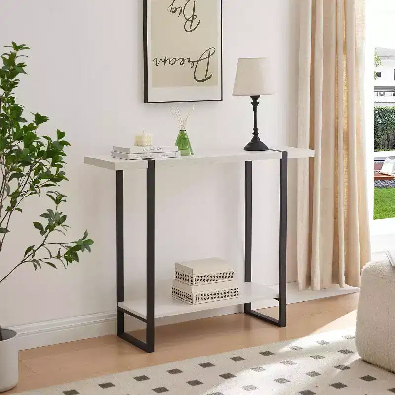 Tavolino Consolle per Ingresso con Ripiani - Tavolo da Divano Moderno in Metallo e Legno per Salotto, Ingresso, Corridoio, Foyer