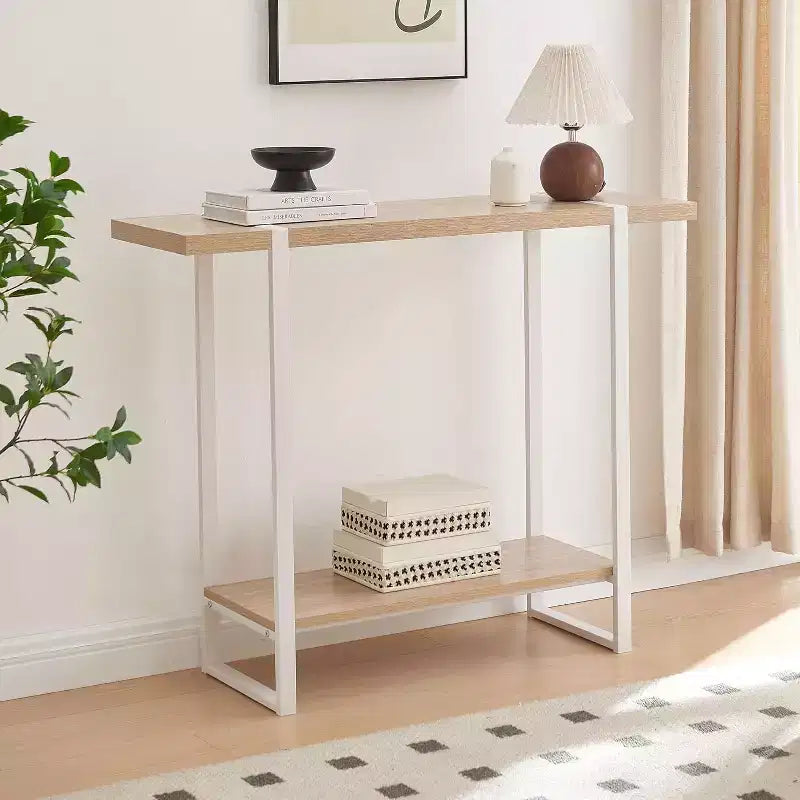 Tavolino Consolle per Ingresso con Ripiani - Tavolo da Divano Moderno in Metallo e Legno per Salotto, Ingresso, Corridoio, Foyer