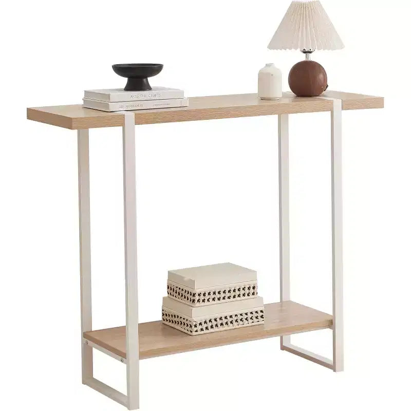 Tavolino Consolle per Ingresso con Ripiani - Tavolo da Divano Moderno in Metallo e Legno per Salotto, Ingresso, Corridoio, Foyer