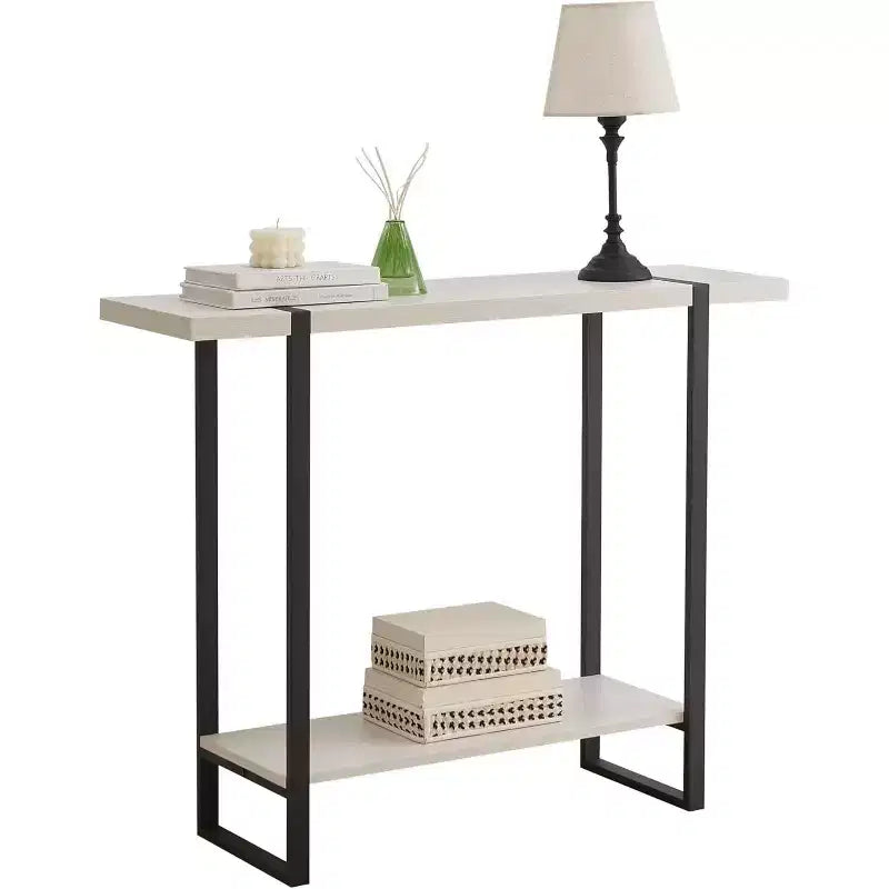 Tavolino Consolle per Ingresso con Ripiani - Tavolo da Divano Moderno in Metallo e Legno per Salotto, Ingresso, Corridoio, Foyer