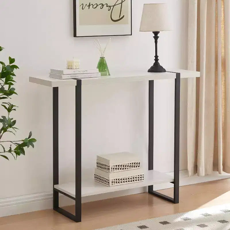 Tavolino Consolle per Ingresso con Ripiani - Tavolo da Divano Moderno in Metallo e Legno per Salotto, Ingresso, Corridoio, Foyer