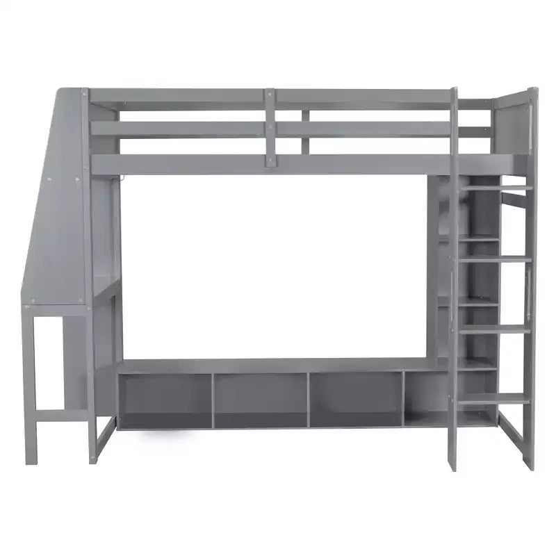 Letto a soppalco da gaming per materasso singolo/una piazza e mezza con scrivania, luci LED, mensole multi-contenitore e appendiabiti, struttura letto in legno salvaspazio
