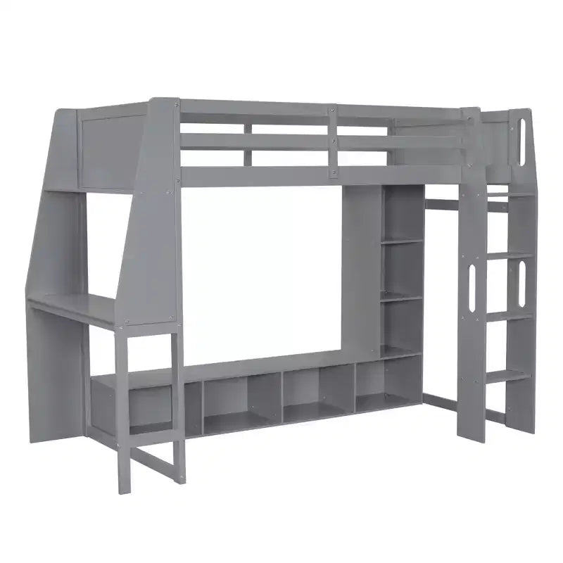 Letto a soppalco da gaming per materasso singolo/una piazza e mezza con scrivania, luci LED, mensole multi-contenitore e appendiabiti, struttura letto in legno salvaspazio
