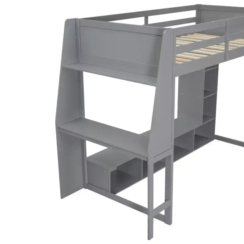 Letto a soppalco da gaming per materasso singolo/una piazza e mezza con scrivania, luci LED, mensole multi-contenitore e appendiabiti, struttura letto in legno salvaspazio