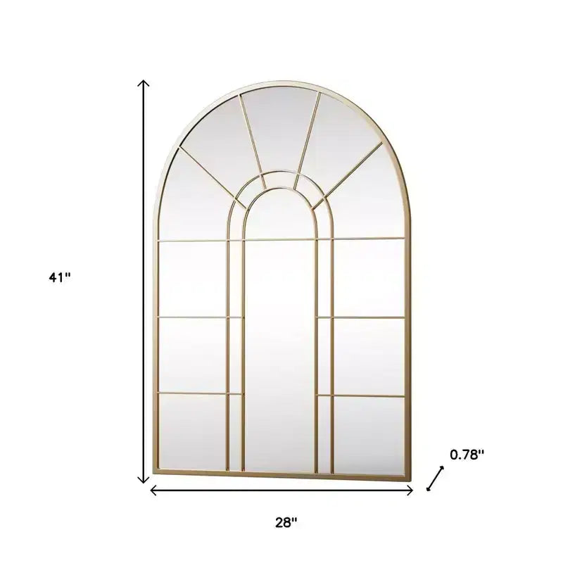 Specchio decorativo con cornice in metallo nero e pannelli effetto finestra ad arco, 41 pollici