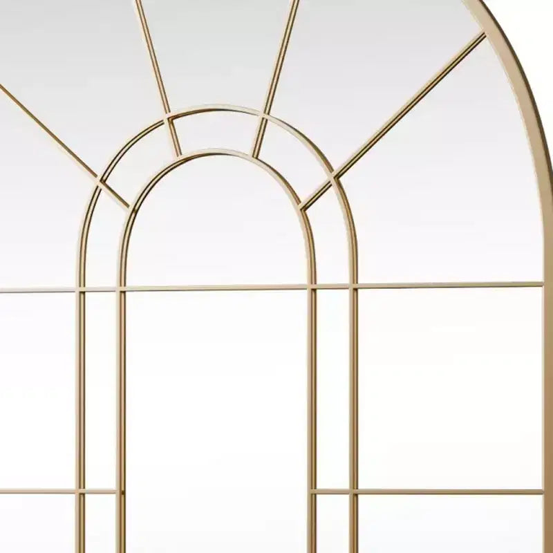 Specchio decorativo con cornice in metallo nero e pannelli effetto finestra ad arco, 41 pollici