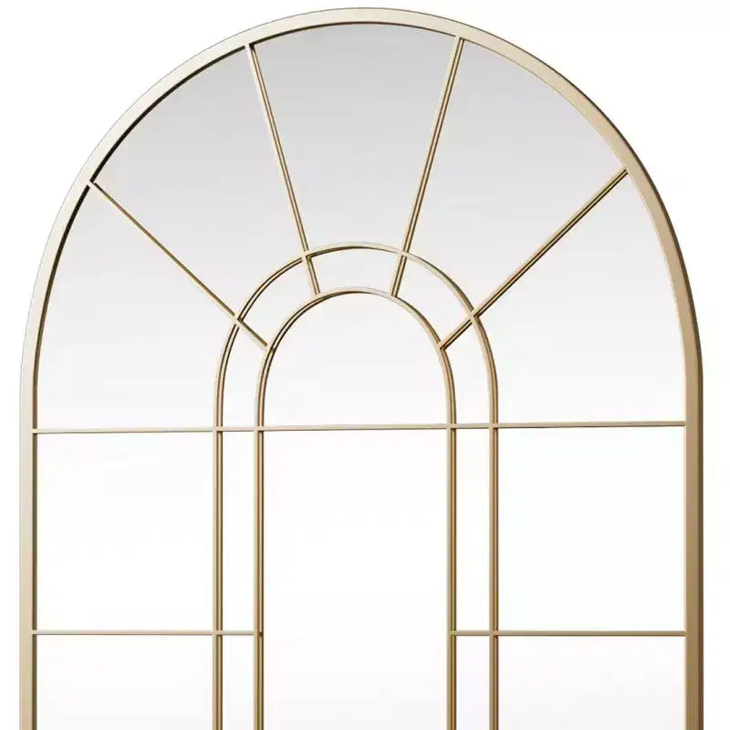 Specchio decorativo con cornice in metallo nero e pannelli effetto finestra ad arco, 41 pollici