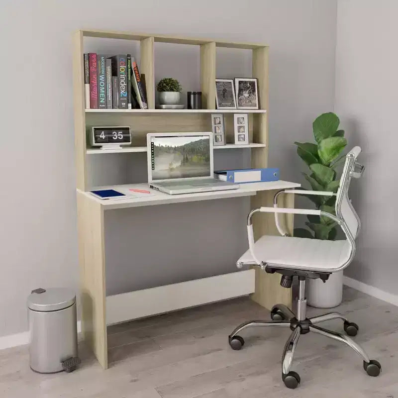Scrivania galleggiante moderna, Scrivania galleggiante con 3 ripiani, Scrivania per computer a muro con finitura opaca per piccoli spazi
