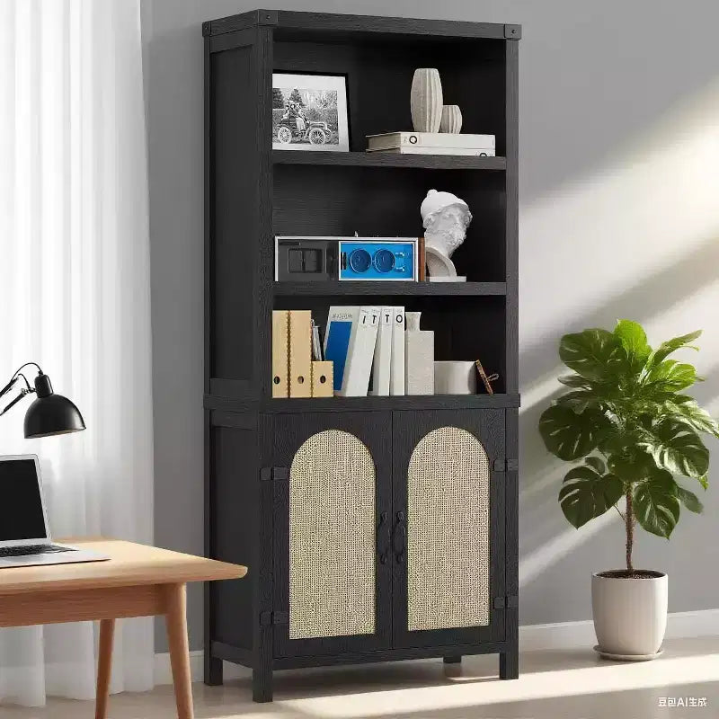 Libreria e scaffale con ante, libreria alta 180 cm con armadietti contenitori per ufficio domestico