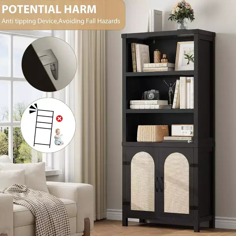 Libreria e scaffale con ante, libreria alta 180 cm con armadietti contenitori per ufficio domestico