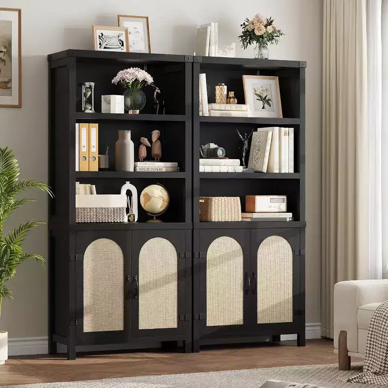 Libreria e scaffale con ante, libreria alta 180 cm con armadietti contenitori per ufficio domestico