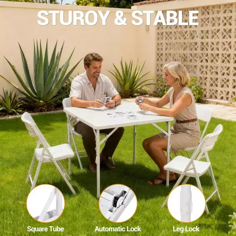 Tavolo pieghevole quadrato da 34", tavolo da gioco pieghevole portatile multifunzionale con maniglia per il trasporto per uso interno, esterno, campeggio, piano in plastica