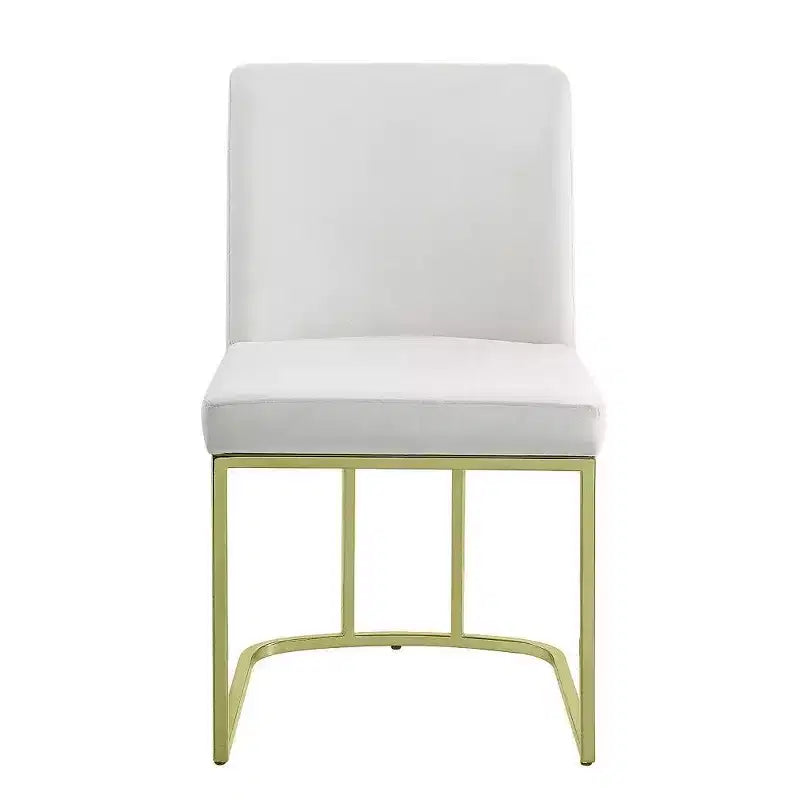Set di 2 sedie da pranzo laterali da 61 cm, morbido velluto bianco sporco, base in metallo color oro