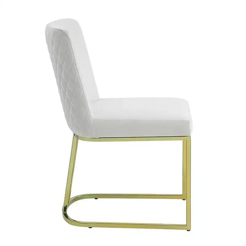 Set di 2 sedie da pranzo laterali da 61 cm, morbido velluto bianco sporco, base in metallo color oro