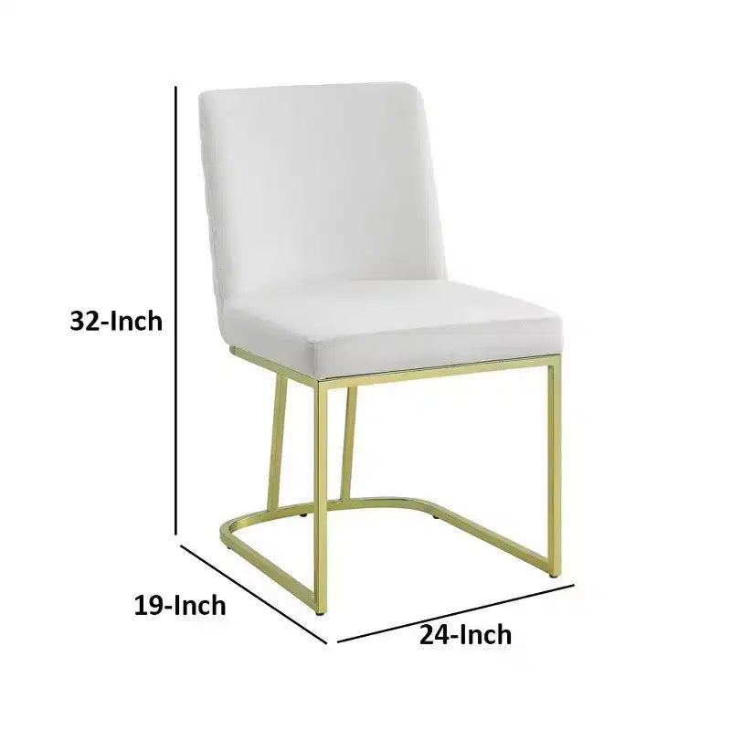 Set di 2 sedie da pranzo laterali da 61 cm, morbido velluto bianco sporco, base in metallo color oro