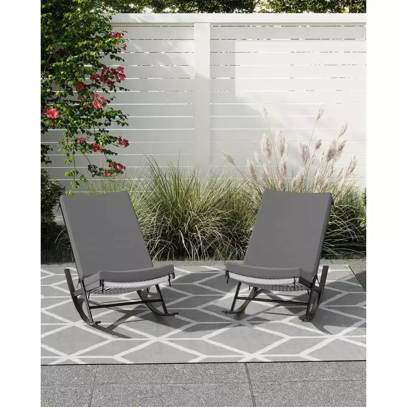Set da 2 Sedie a Dondolo da Esterno, Sedie a Dondolo da Giardino, Sedie a Dondolo in Rattan per Esterni con Cuscini per Portico, Giardino