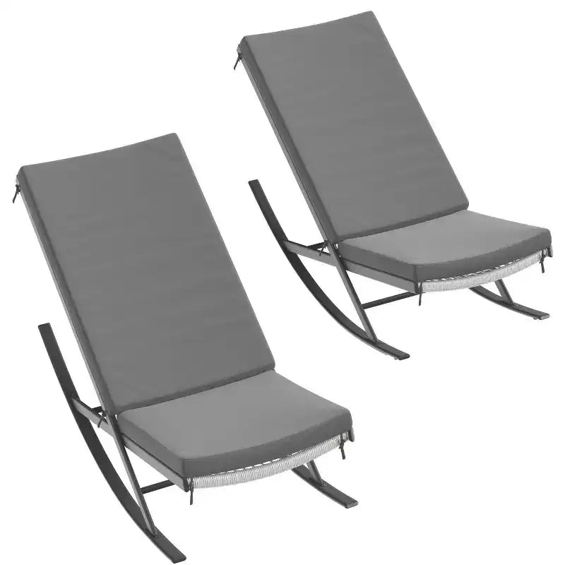 Set da 2 Sedie a Dondolo da Esterno, Sedie a Dondolo da Giardino, Sedie a Dondolo in Rattan per Esterni con Cuscini per Portico, Giardino