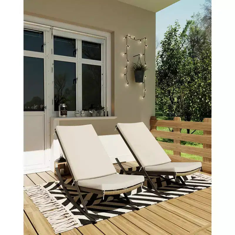 Set da 2 Sedie a Dondolo da Esterno, Sedie a Dondolo da Giardino, Sedie a Dondolo in Rattan per Esterni con Cuscini per Portico, Giardino