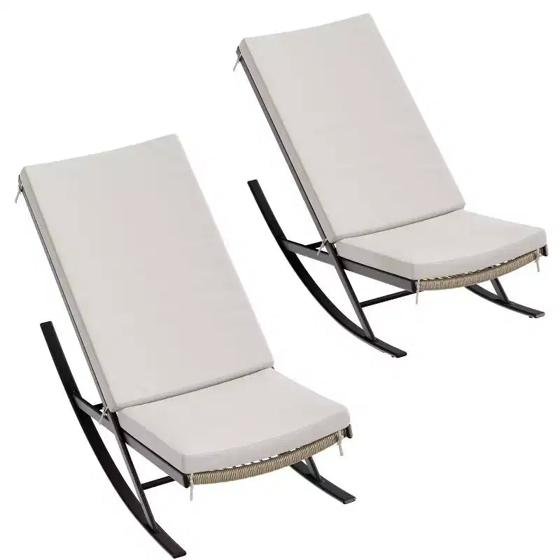 Set da 2 Sedie a Dondolo da Esterno, Sedie a Dondolo da Giardino, Sedie a Dondolo in Rattan per Esterni con Cuscini per Portico, Giardino