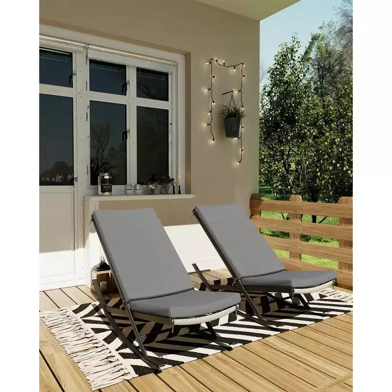 Set da 2 Sedie a Dondolo da Esterno, Sedie a Dondolo da Giardino, Sedie a Dondolo in Rattan per Esterni con Cuscini per Portico, Giardino