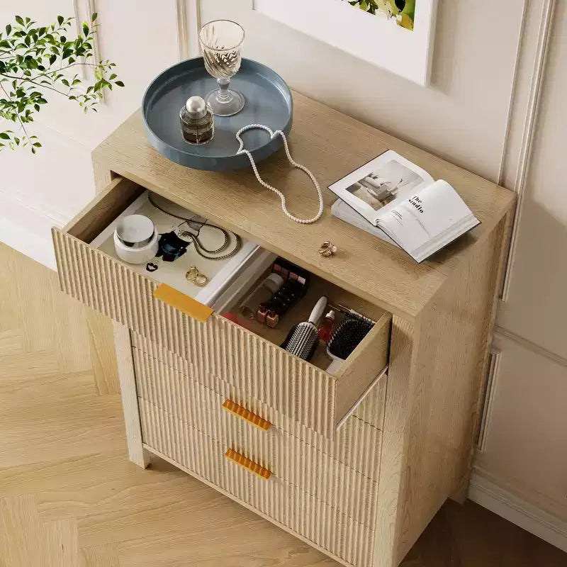 Cassettiera scanalata a 5 cassetti, cassettiera sottile in legno alta 114 cm per piccoli spazi, cassettiera moderna in stile rustico per camera da letto, cameretta, appartamento