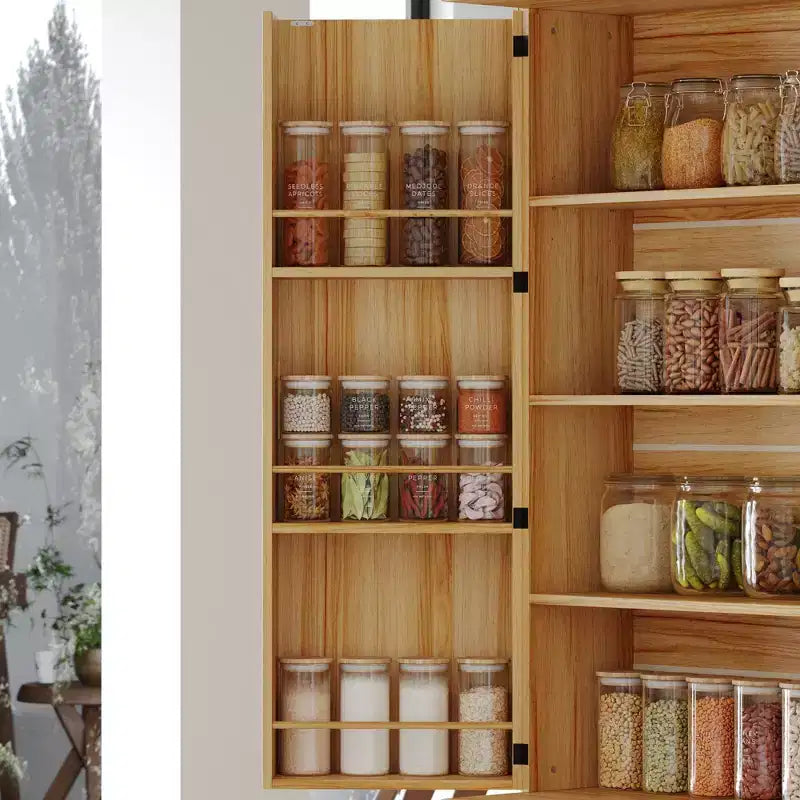 Credenza da cucina con ante magnetiche effetto legno - Ripiani regolabili e cassetti contenitori