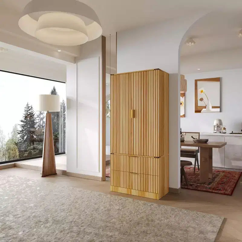 Credenza da cucina con ante magnetiche effetto legno - Ripiani regolabili e cassetti contenitori
