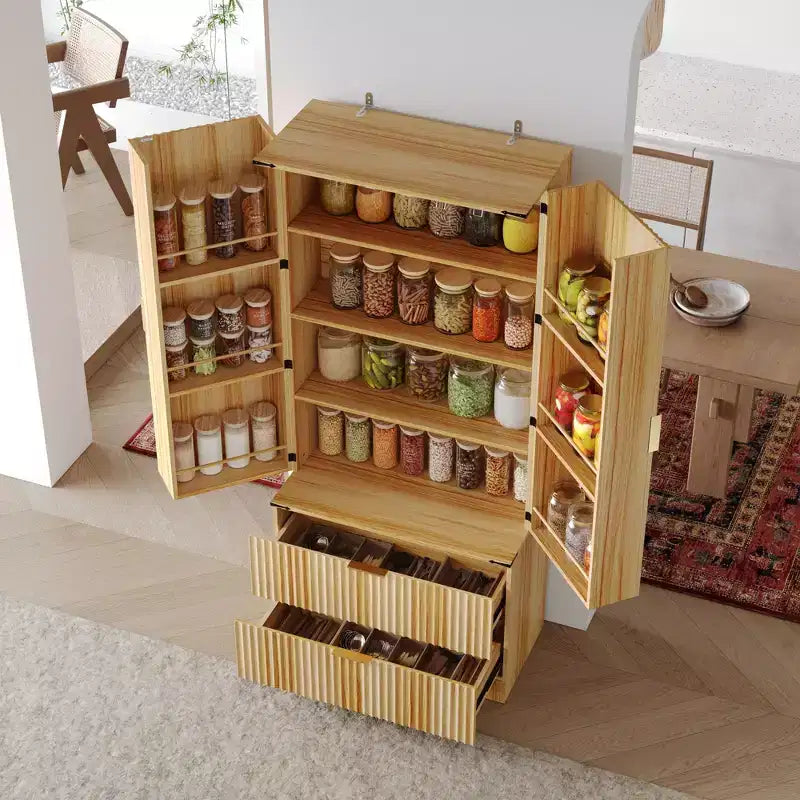Credenza da cucina con ante magnetiche effetto legno - Ripiani regolabili e cassetti contenitori