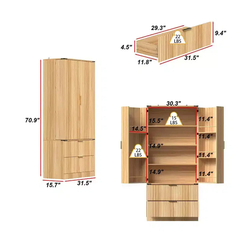 Credenza da cucina con ante magnetiche effetto legno - Ripiani regolabili e cassetti contenitori
