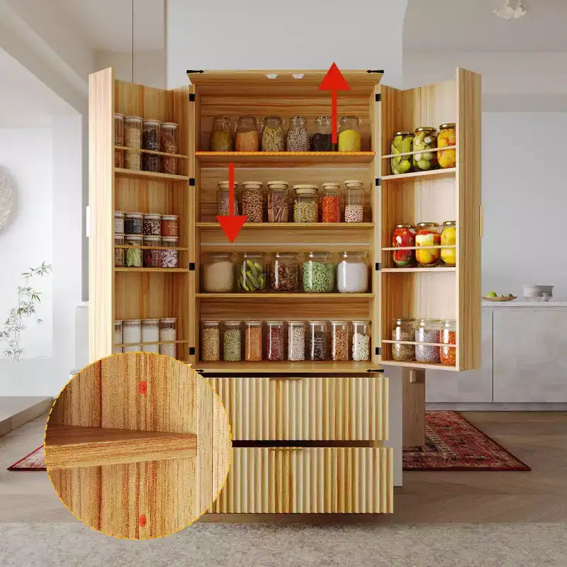 Credenza da cucina con ante magnetiche effetto legno - Ripiani regolabili e cassetti contenitori