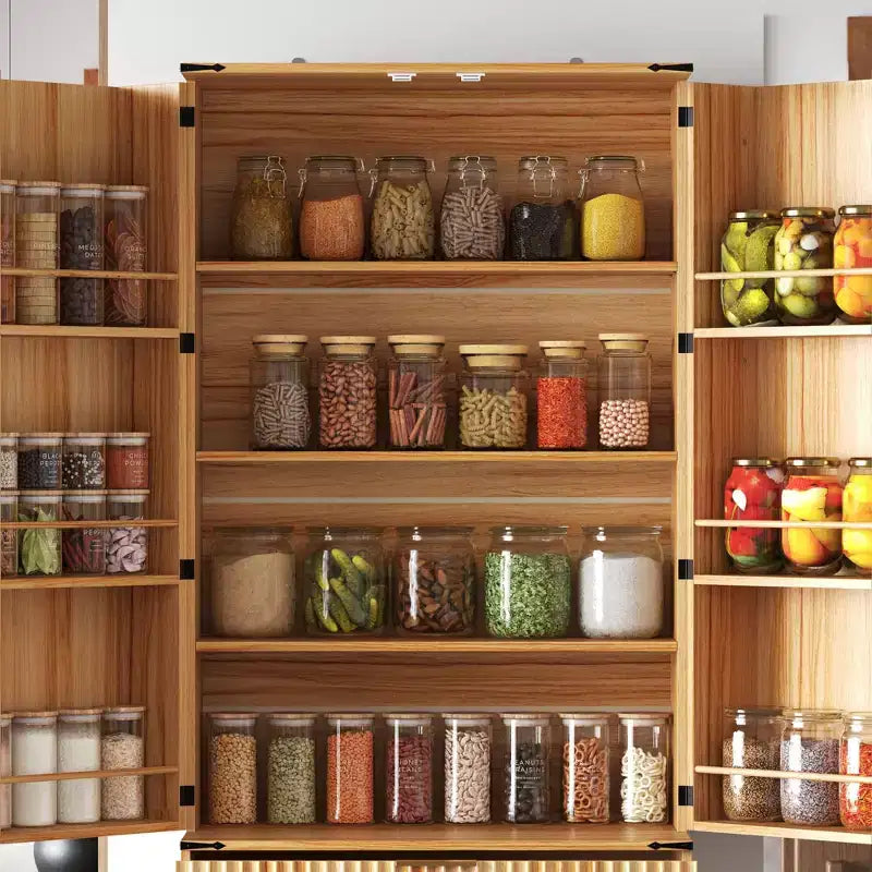 Credenza da cucina con ante magnetiche effetto legno - Ripiani regolabili e cassetti contenitori