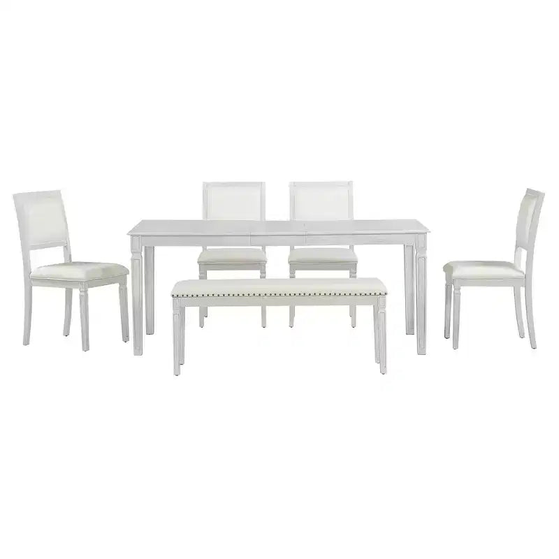 Set tavolo da pranzo vintage e set tavolo da cucina rustico per 6 persone con 4 sedie e panca e gambe intagliate in stile retrò