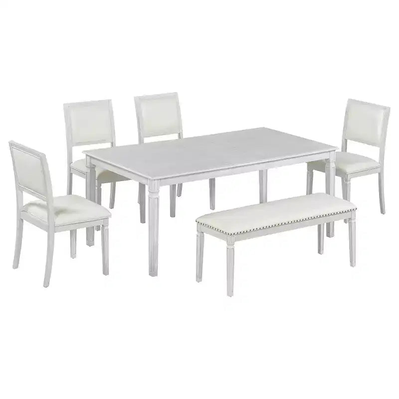 Set tavolo da pranzo vintage e set tavolo da cucina rustico per 6 persone con 4 sedie e panca e gambe intagliate in stile retrò