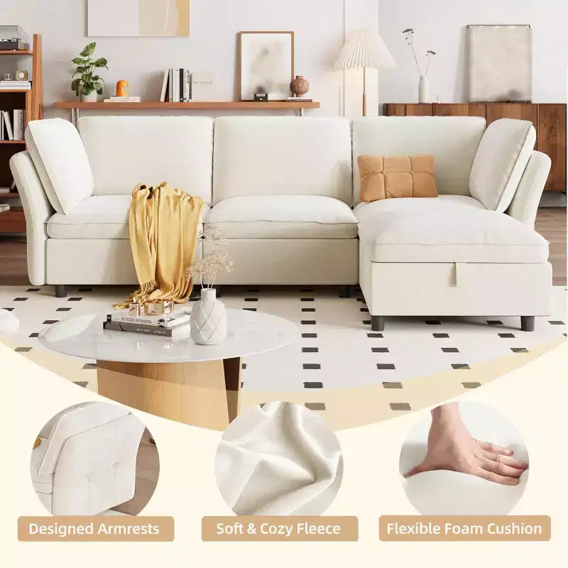 Divano a L da 97 pollici, divano componibile modulare imbottito con pouf contenitore, divano letto profondo per soggiorno, ufficio e appartamento