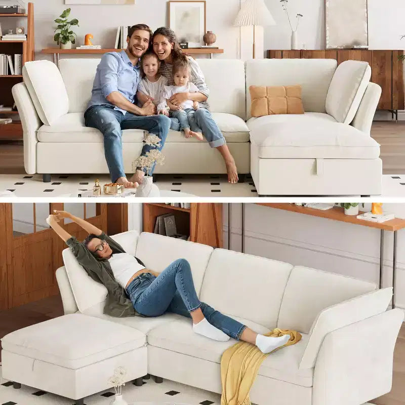 Divano a L da 97 pollici, divano componibile modulare imbottito con pouf contenitore, divano letto profondo per soggiorno, ufficio e appartamento